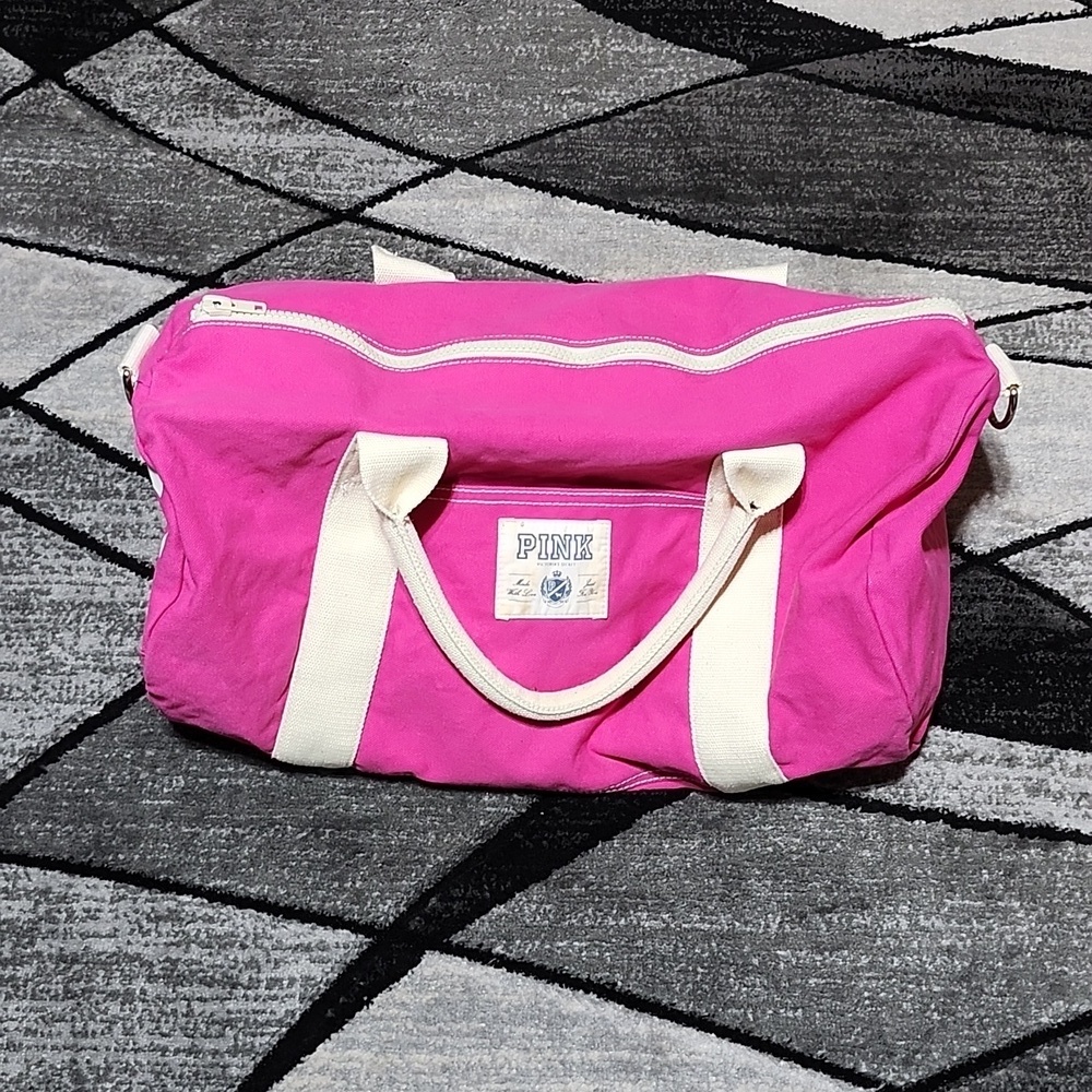 VINTAGE VS PINK 2010 CANVAS LOVE PINK LARGE TRAVEL DUFFEL BAG